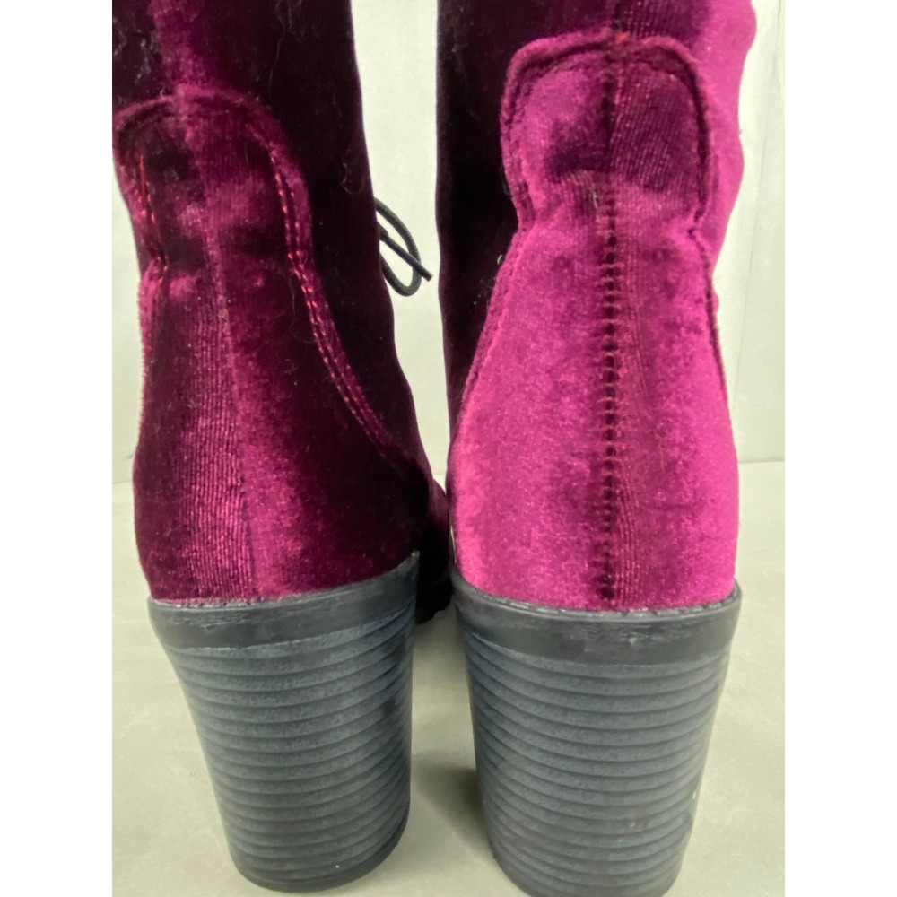 Twisted Womens Velvet Lace Up Chunky Heel Ankle Boots Size 9 Burgundy Berry Goth - Picture 5 of 13